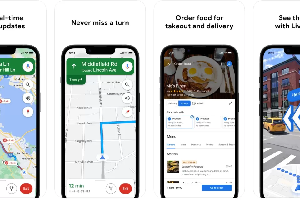 A series of screengrabs illustrating the functionality of Google Maps.